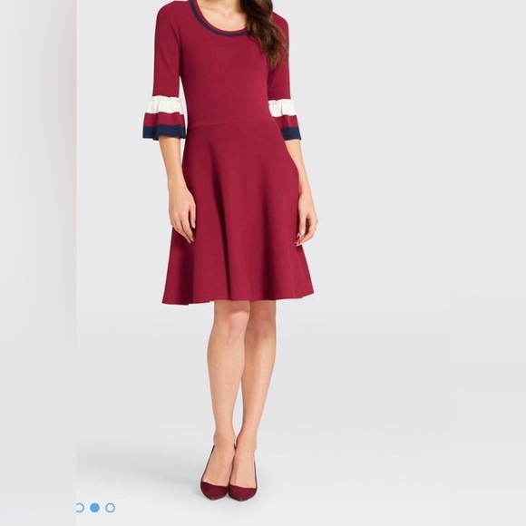 NWT Draper James Stripe Bell Sleeve Sweater Dress Deep Dark Berry | Size Small | - Picture 1 of 11